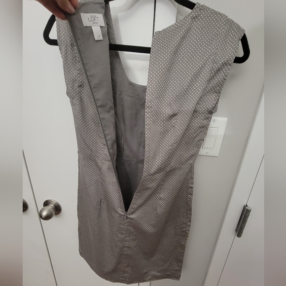 Ann Taylor LOFT Petite Polka Dot Dress, Grey, 00P - Picture 7 of 9